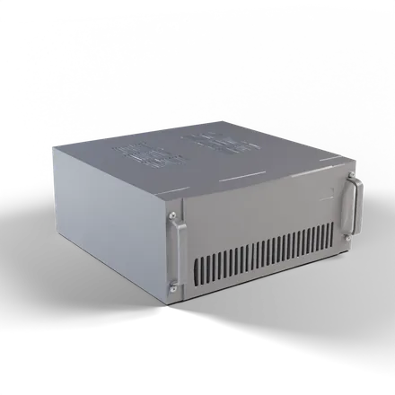 a single compact 1U rack server lying flat, front bezel with ventilation slots and two status lights